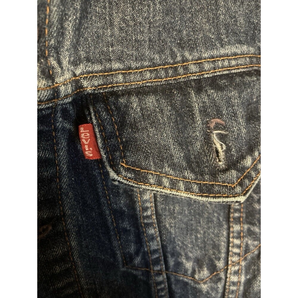 Levis Upcyled Jean Jacket XL Denim Trucker Faded Biker Street Rock 80s 90s Y2K - Picture 9 of 12